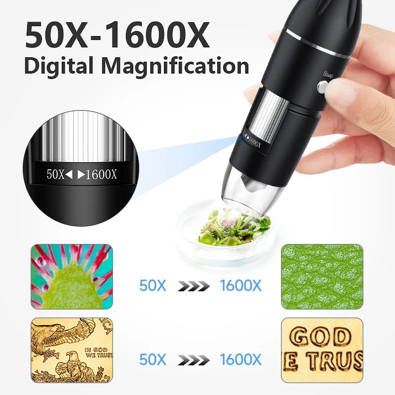 Hayve 1600X USB-Mikroskop – 1080P HD, 8 LED, Android/Mac/Windows