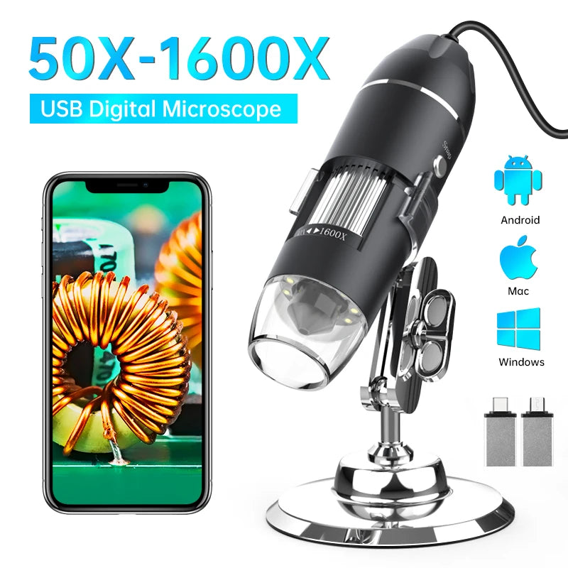 Hayve 1600X USB-Mikroskop – 1080P HD, 8 LED, Android/Mac/Windows