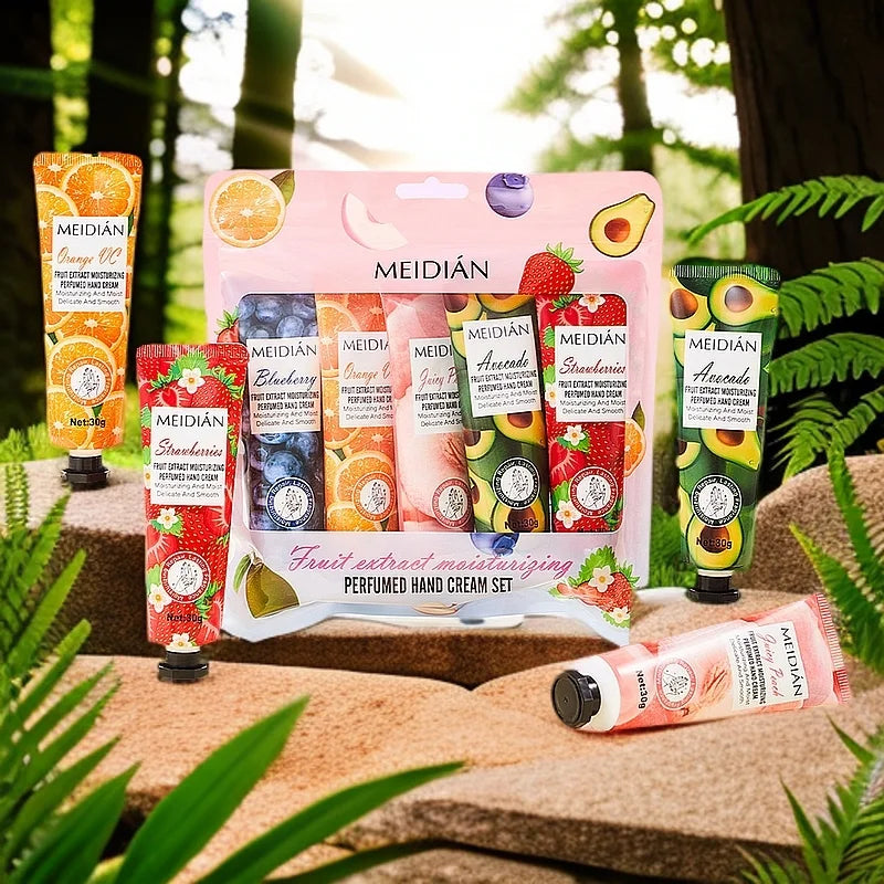 Hand Care Ritual – 5-Pack Fruktiga Handkrämer med Långvarig Doft